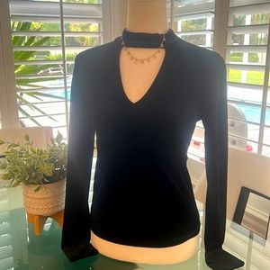 Aeropostale Velvet Black sz M V Neck Collar Shirt Sexy Long Sleeve Top NWOT